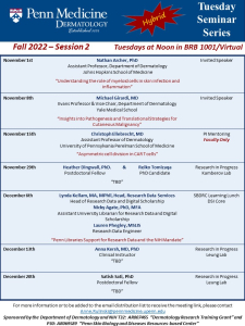 Tuesday Seminar Series, November - December 2022